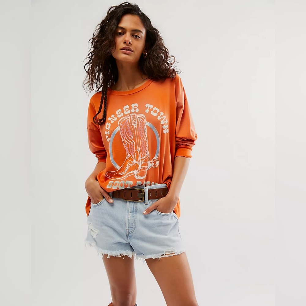 Free People Daydreamer Pioneer Town Long Sleeve Tee in Orange